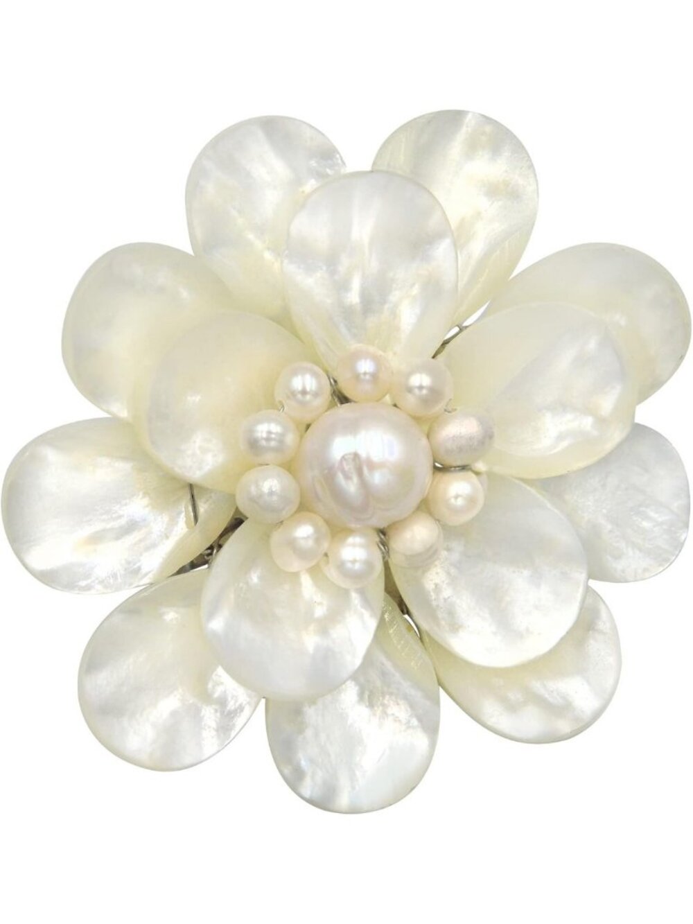 Elegant Floral Lotus Brooch with White Mother of Pearl & Freshwater Pearls